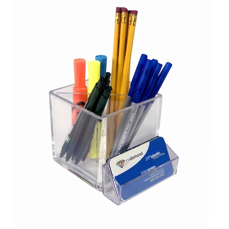 Azar Displays 4'' Cube Pencil Holder with Divider & Business Card Pocket 556356-GS-1PK